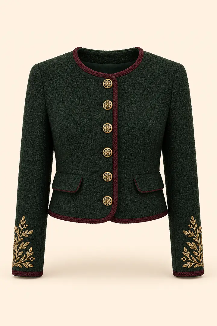 Green tweed jacket, product photo